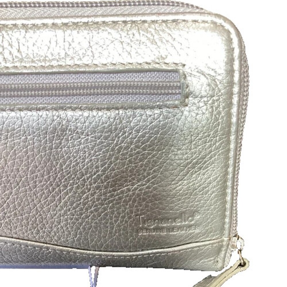 Tignanello Silver Leather Long Zip Around Wallet with Key Ring - Picture 3 of 11
